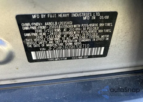 2009 Subaru Forester 2.5X z USA, uszkodzony, nr VIN JF2SH61609H704710